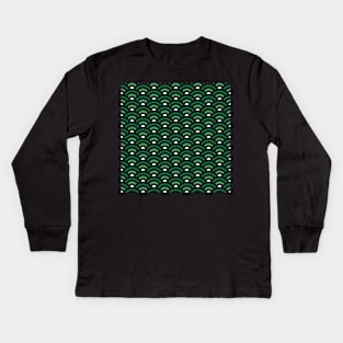 Seigaiha Green Pattern Kids Long Sleeve T-Shirt